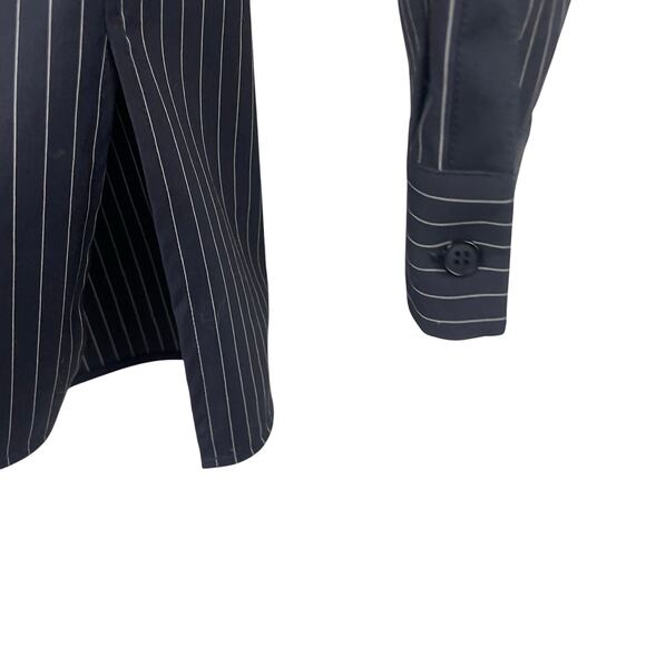 Lafayette 148 New York Long Sleeve Striped Concealed Button Up Navy White XS - Picture 6 of 7